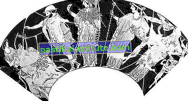 El Juicio de París, Hermes llevando a Atenea, Hera y Afrodita a París, detalle de una kylix de figura roja de Hieron, siglo VI aC;  en el Staatliche Museen Antikenabteilung, Berlín