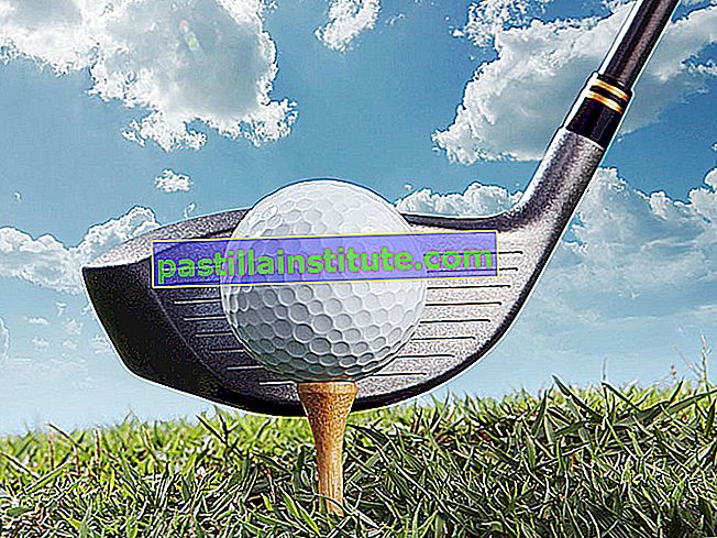 Golf putter som slår golf tee och boll.  (spel; sport; golfboll; golfklubb)