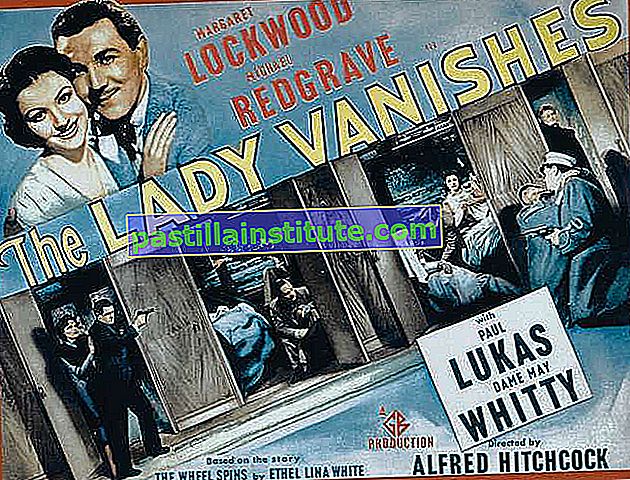 Плакат от „Дамата изчезва“ (1938) на Алфред Хичкок, с участието на Маргарет Локууд, Майкъл Редгрейв, Пол Лукас и Дам Мей Уитти.