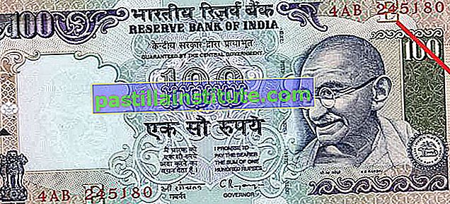 Uang kertas seratus rupee dari India (depan).