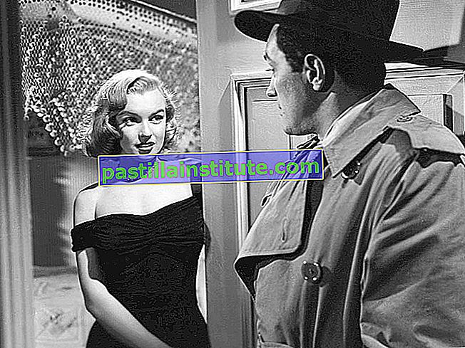 Asphalt Jungle (1950) Escena cinematográfica de la actriz Marilyn Monroe como Angela Phinlay en una aparición temprana con el actor Sterling Hayden como Dix Handley en una película dirigida por John Huston.