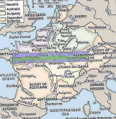I domini franchi al tempo di Carlo Martello (confini approssimativi).